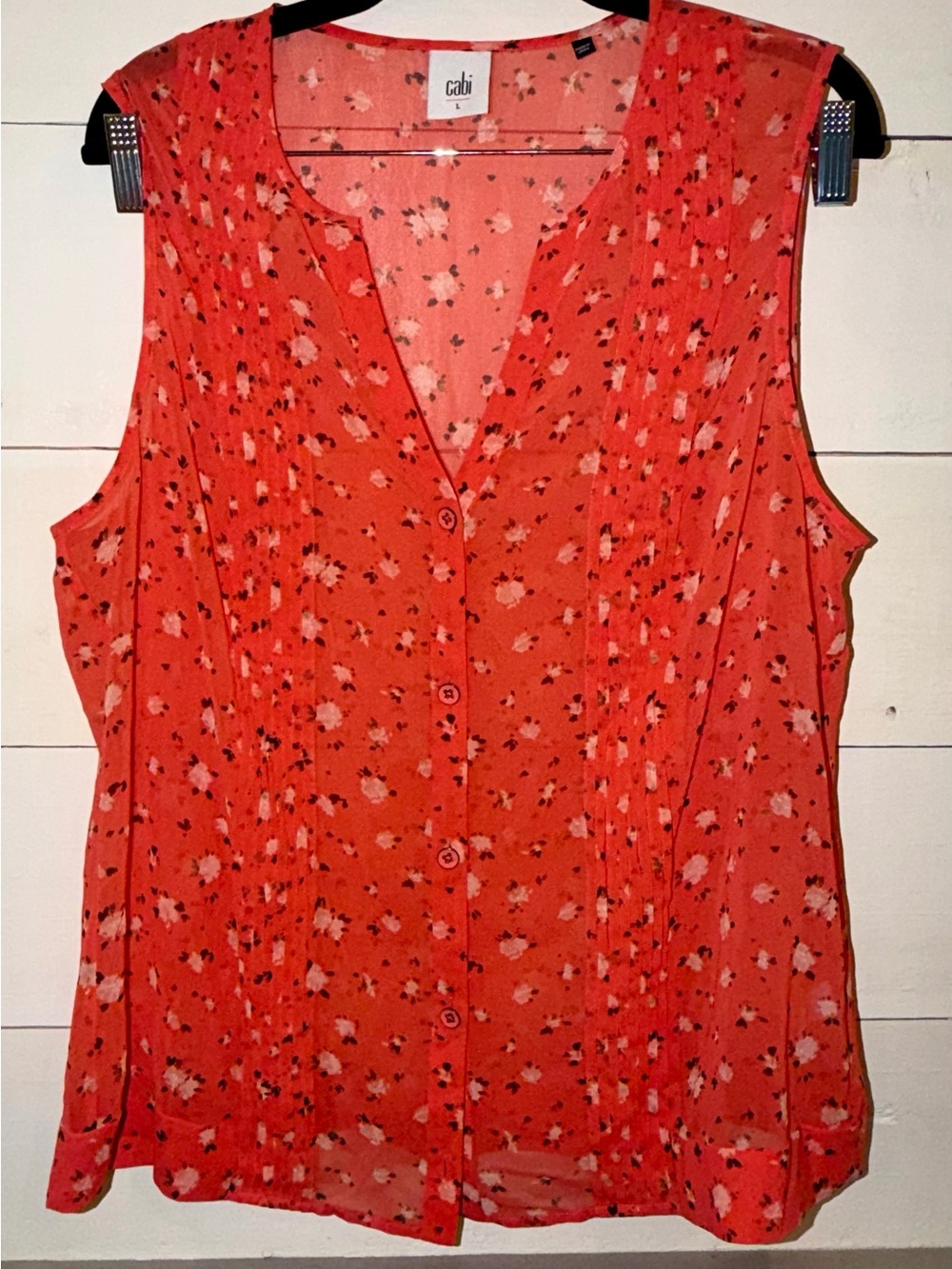 Cabi Coral Floral Sheer Sleeveless Blouse Top Size L